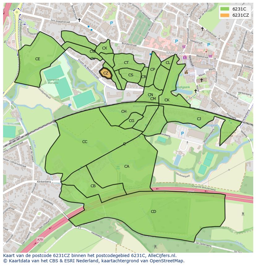 Afbeelding van het postcodegebied 6231 CZ op de kaart.