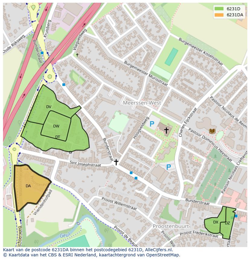 Afbeelding van het postcodegebied 6231 DA op de kaart.