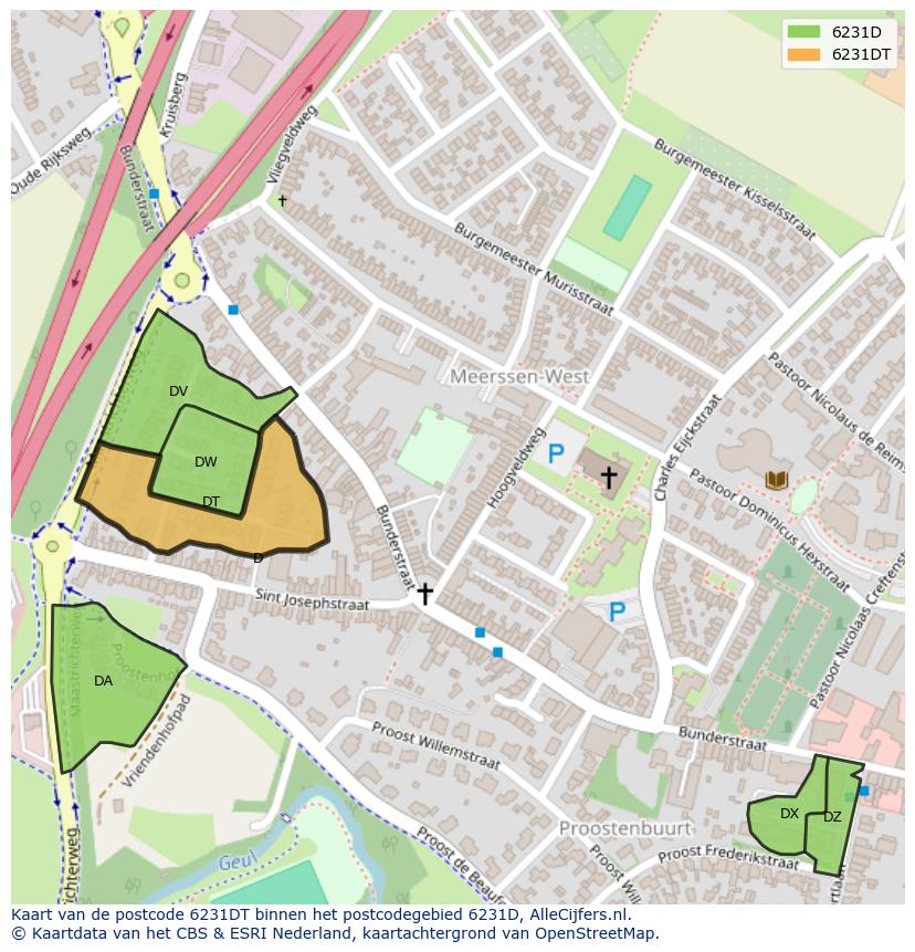 Afbeelding van het postcodegebied 6231 DT op de kaart.