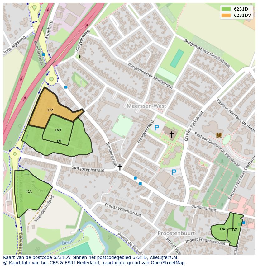 Afbeelding van het postcodegebied 6231 DV op de kaart.