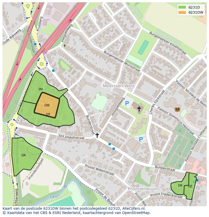 Afbeelding van het postcodegebied 6231 DW op de kaart.