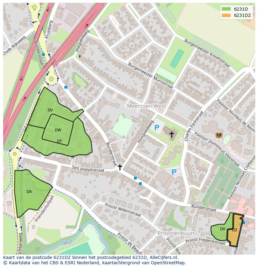 Afbeelding van het postcodegebied 6231 DZ op de kaart.