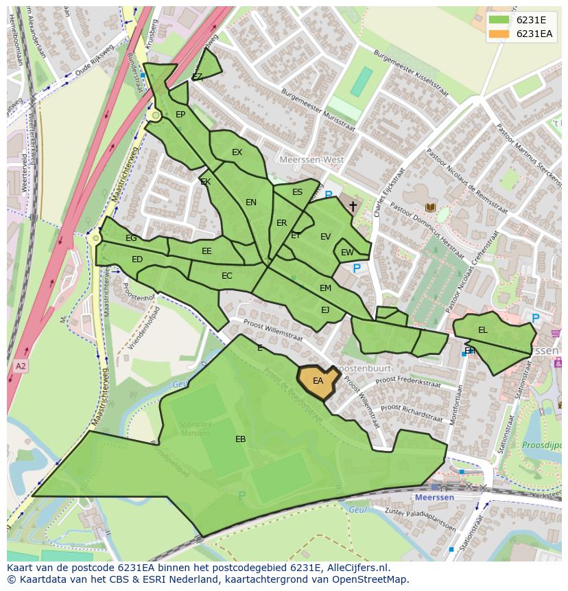 Afbeelding van het postcodegebied 6231 EA op de kaart.