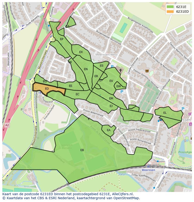 Afbeelding van het postcodegebied 6231 ED op de kaart.