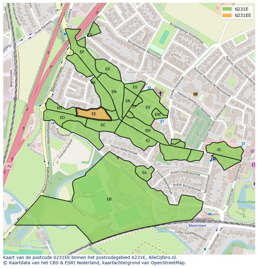 Afbeelding van het postcodegebied 6231 EE op de kaart.