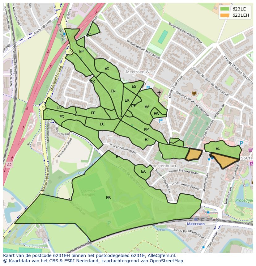 Afbeelding van het postcodegebied 6231 EH op de kaart.