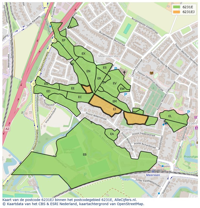Afbeelding van het postcodegebied 6231 EJ op de kaart.