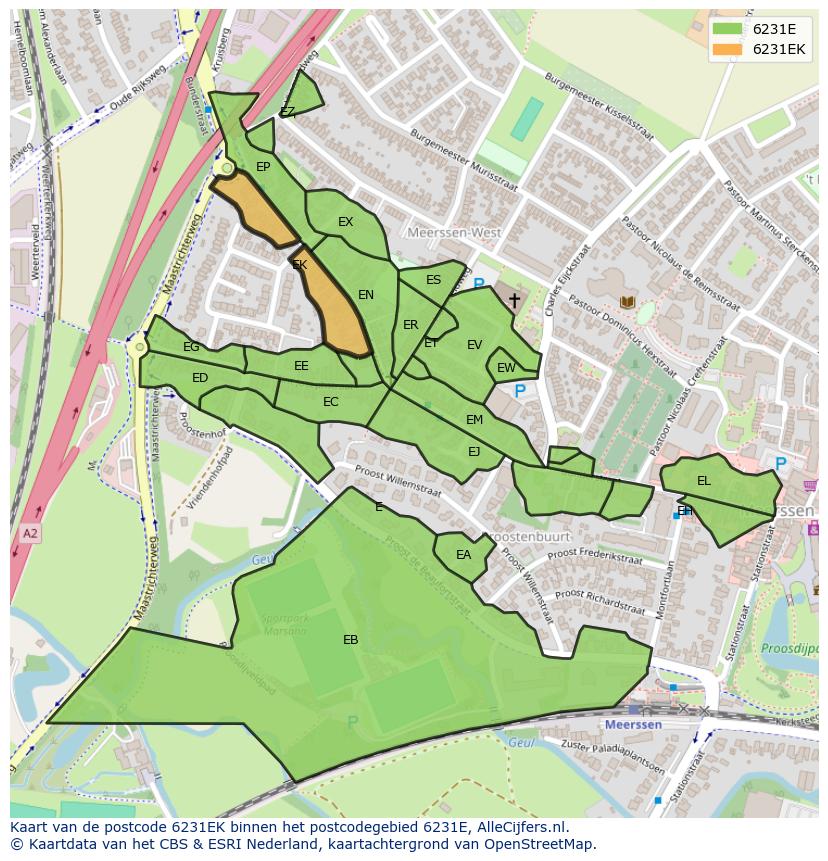 Afbeelding van het postcodegebied 6231 EK op de kaart.