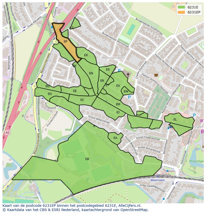 Afbeelding van het postcodegebied 6231 EP op de kaart.