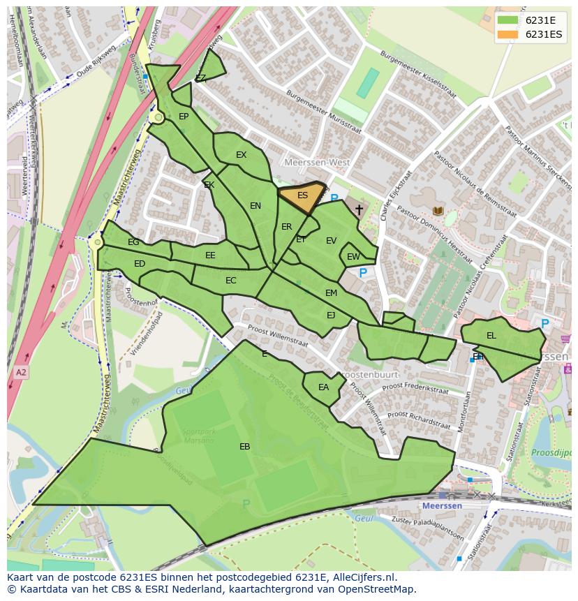 Afbeelding van het postcodegebied 6231 ES op de kaart.