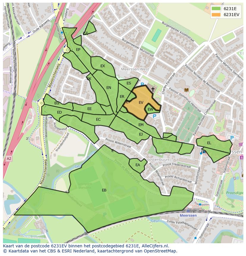Afbeelding van het postcodegebied 6231 EV op de kaart.
