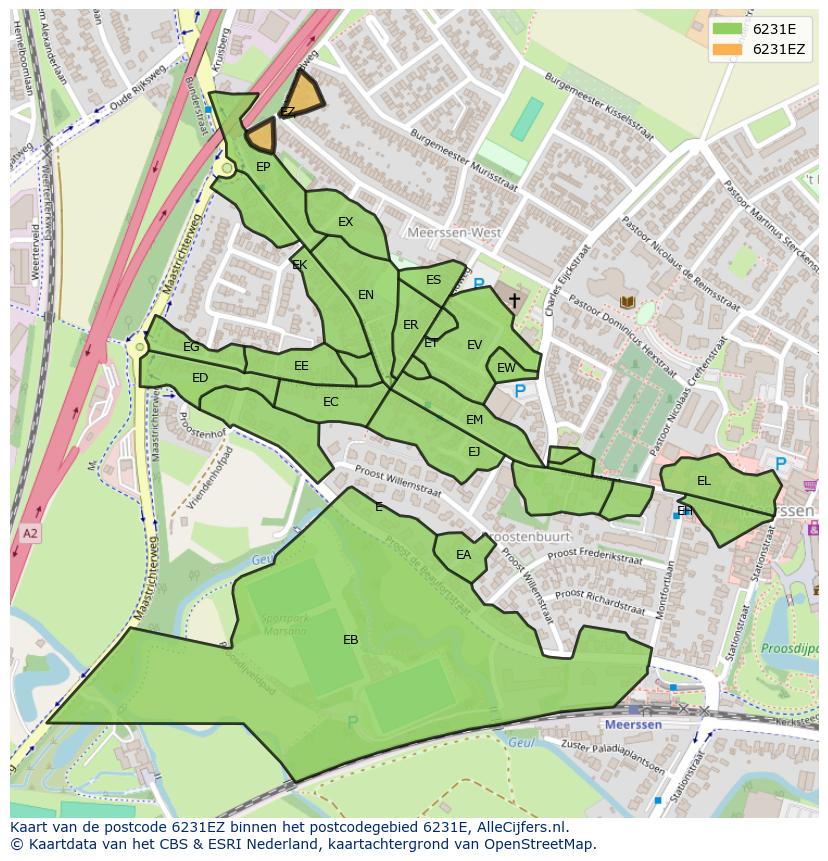 Afbeelding van het postcodegebied 6231 EZ op de kaart.
