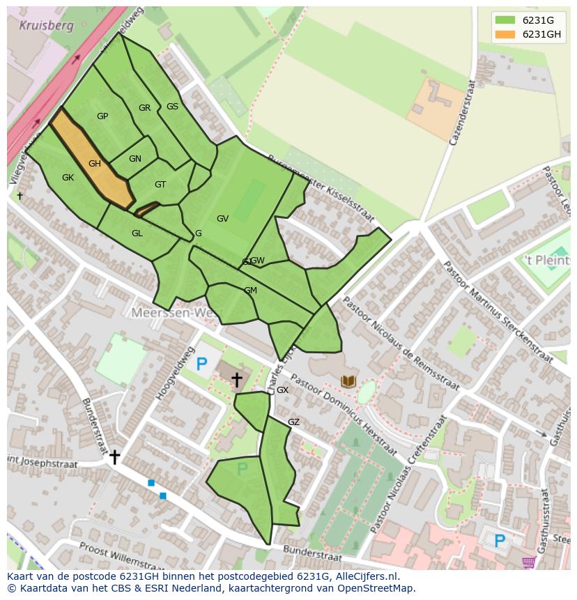 Afbeelding van het postcodegebied 6231 GH op de kaart.