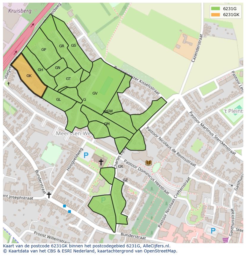 Afbeelding van het postcodegebied 6231 GK op de kaart.