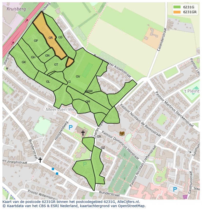 Afbeelding van het postcodegebied 6231 GR op de kaart.