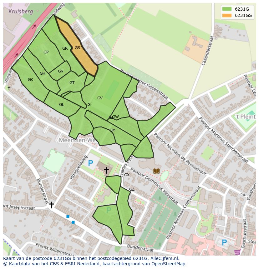 Afbeelding van het postcodegebied 6231 GS op de kaart.