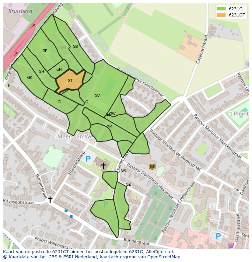 Afbeelding van het postcodegebied 6231 GT op de kaart.