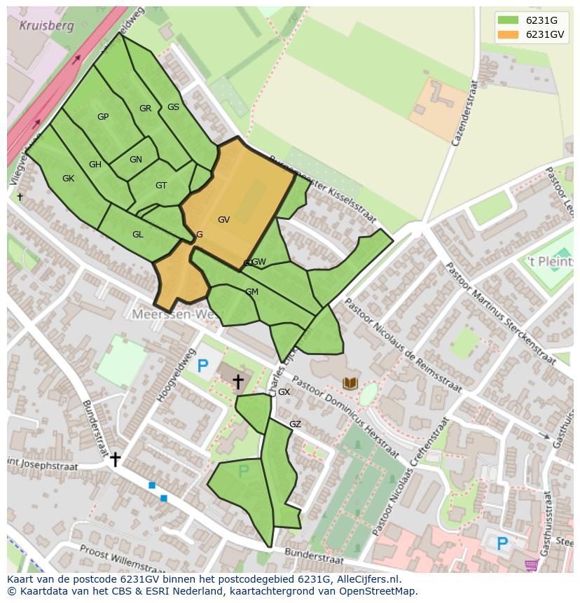 Afbeelding van het postcodegebied 6231 GV op de kaart.