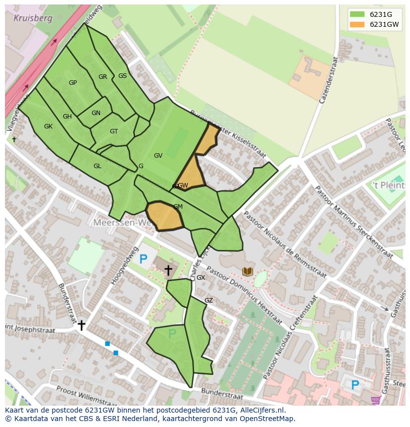Afbeelding van het postcodegebied 6231 GW op de kaart.