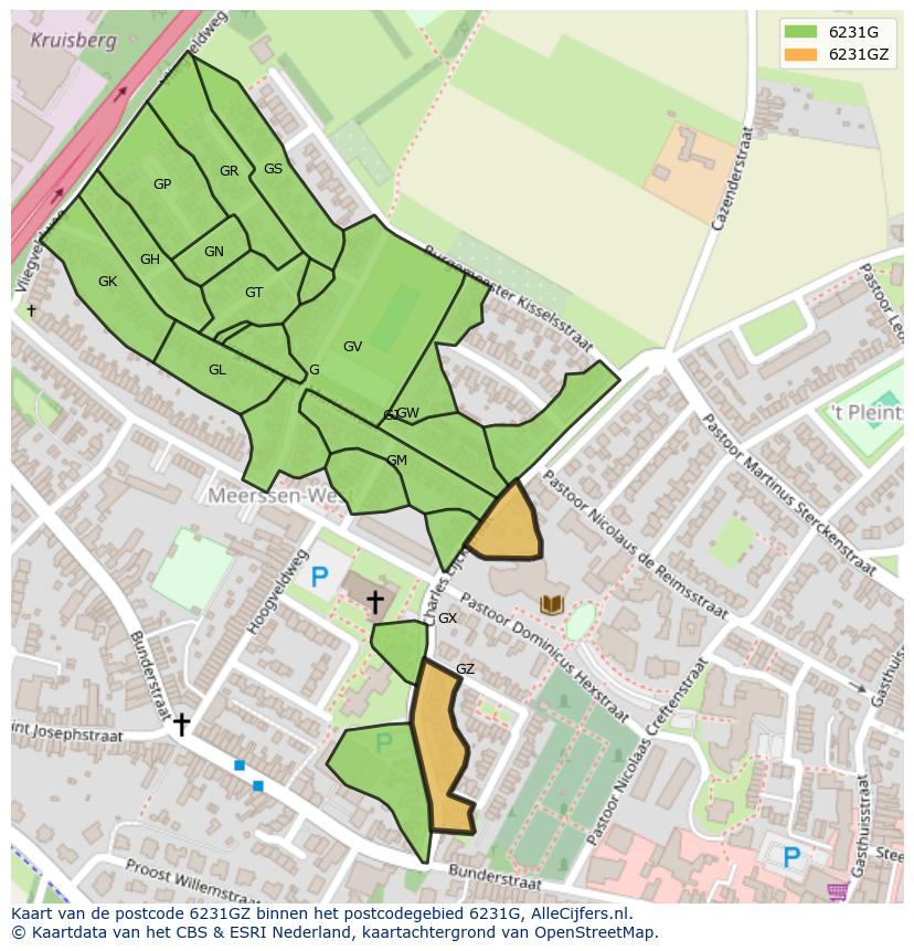 Afbeelding van het postcodegebied 6231 GZ op de kaart.