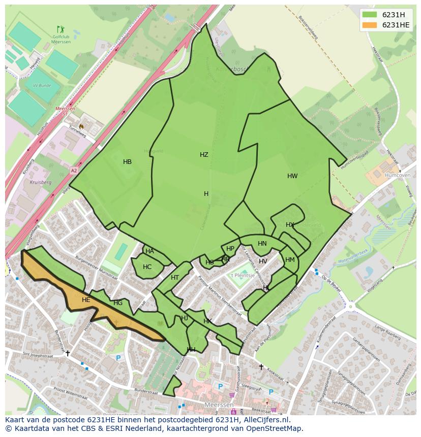 Afbeelding van het postcodegebied 6231 HE op de kaart.