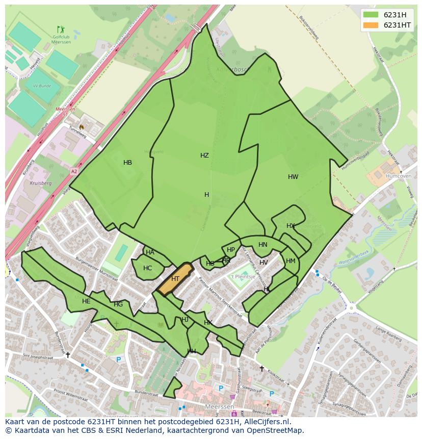 Afbeelding van het postcodegebied 6231 HT op de kaart.