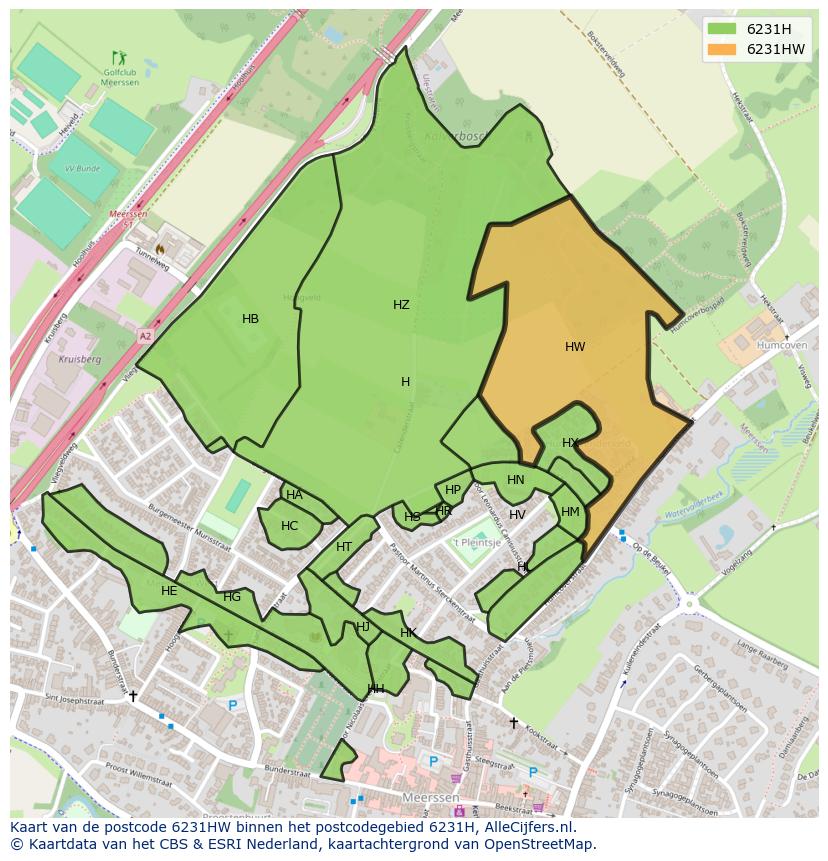 Afbeelding van het postcodegebied 6231 HW op de kaart.