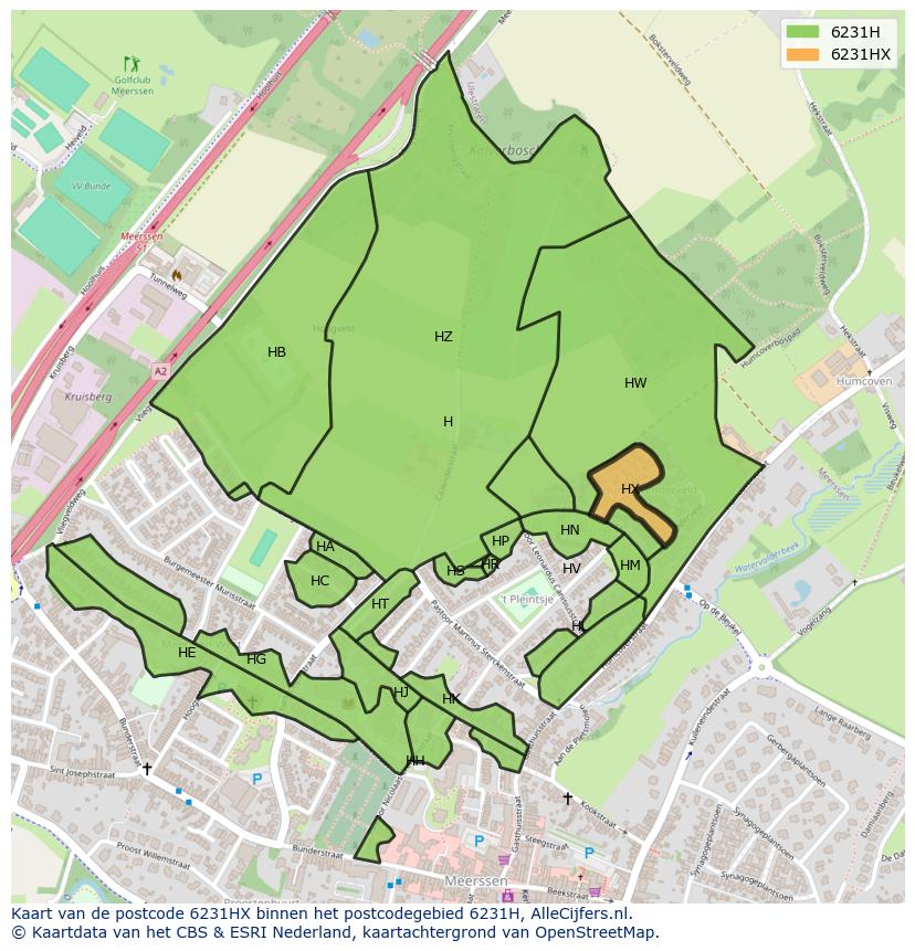 Afbeelding van het postcodegebied 6231 HX op de kaart.