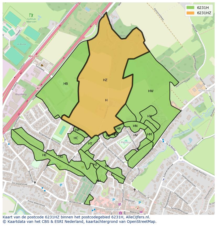 Afbeelding van het postcodegebied 6231 HZ op de kaart.