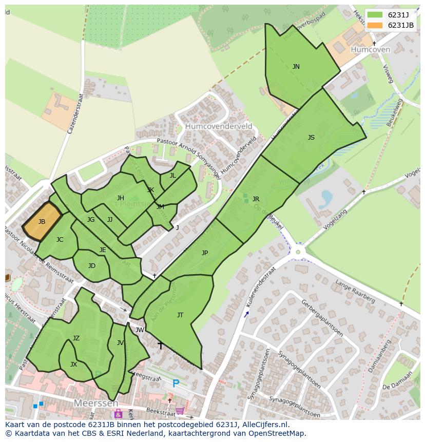 Afbeelding van het postcodegebied 6231 JB op de kaart.
