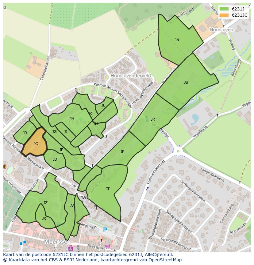 Afbeelding van het postcodegebied 6231 JC op de kaart.
