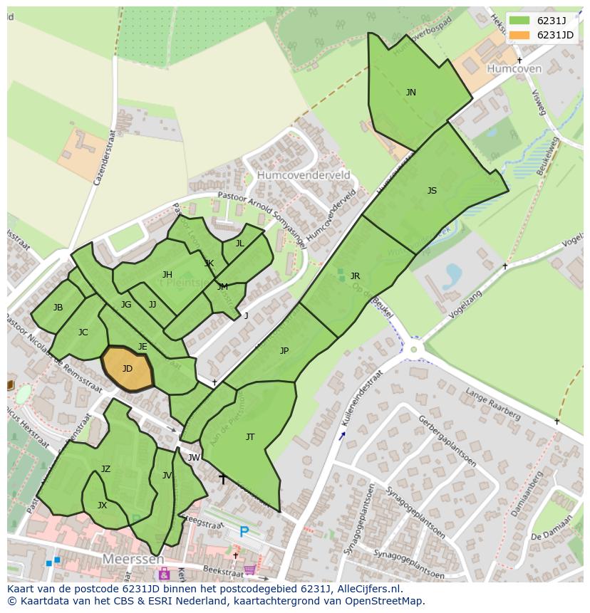 Afbeelding van het postcodegebied 6231 JD op de kaart.