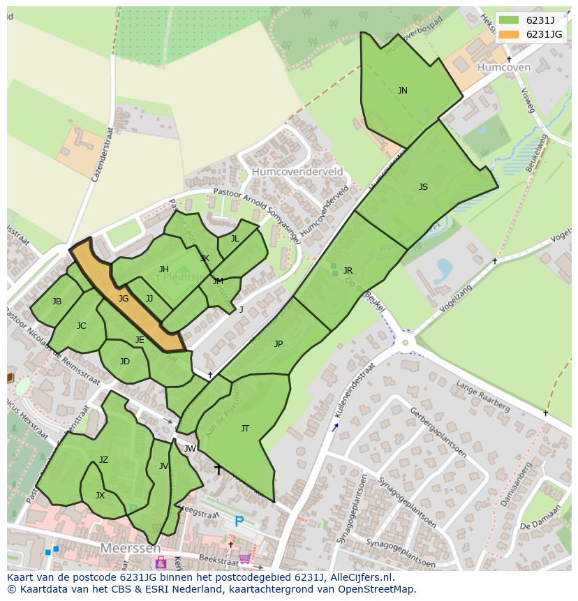 Afbeelding van het postcodegebied 6231 JG op de kaart.