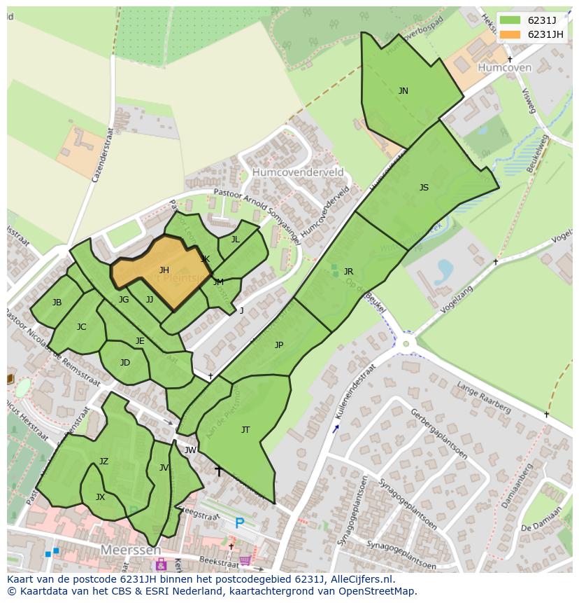 Afbeelding van het postcodegebied 6231 JH op de kaart.