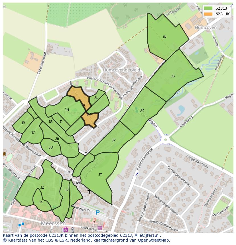 Afbeelding van het postcodegebied 6231 JK op de kaart.