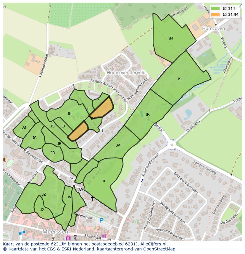 Afbeelding van het postcodegebied 6231 JM op de kaart.