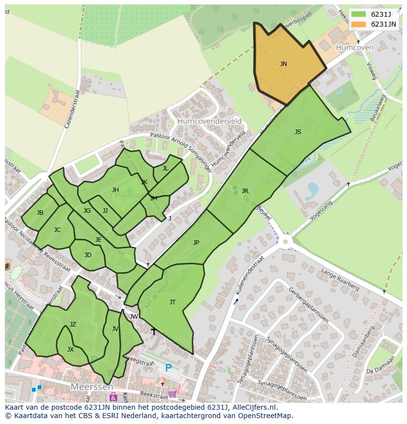 Afbeelding van het postcodegebied 6231 JN op de kaart.