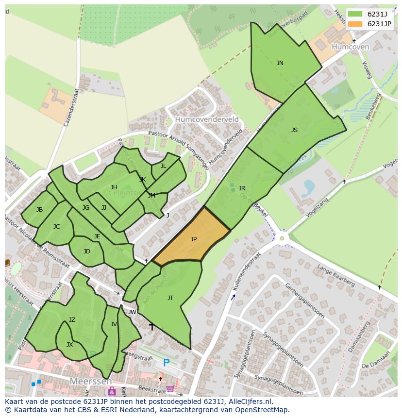 Afbeelding van het postcodegebied 6231 JP op de kaart.