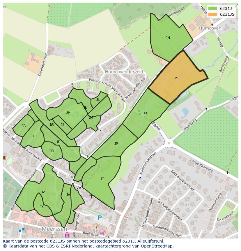 Afbeelding van het postcodegebied 6231 JS op de kaart.