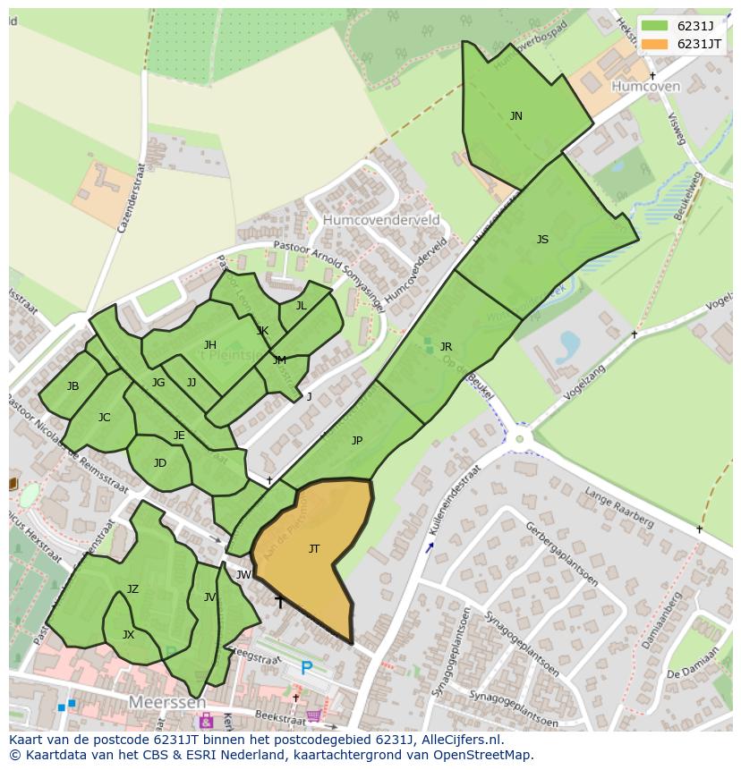 Afbeelding van het postcodegebied 6231 JT op de kaart.