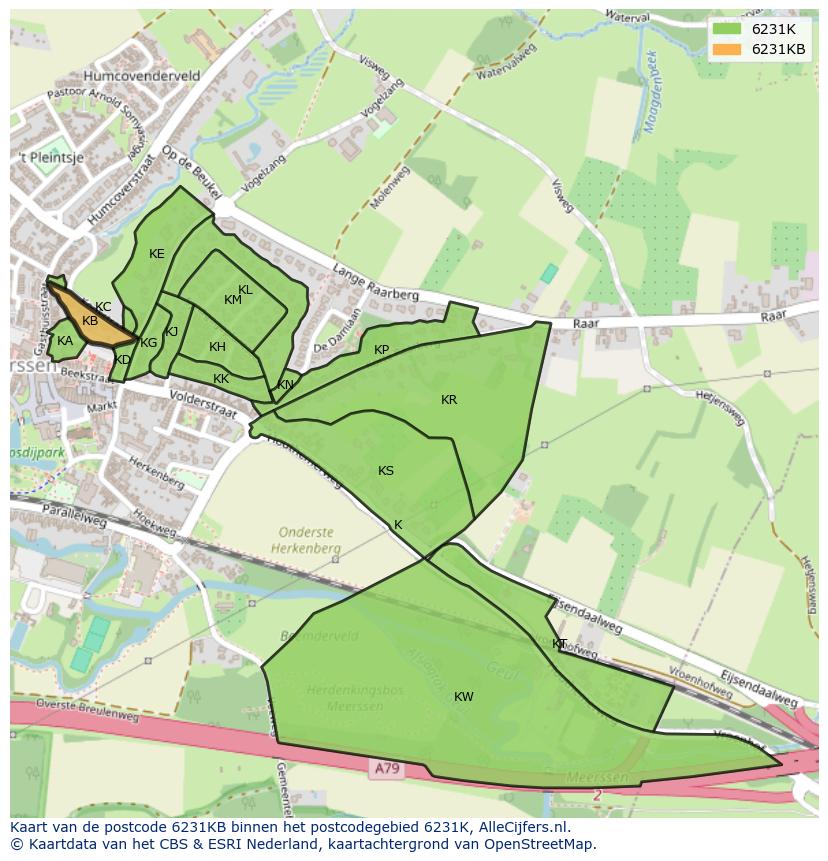 Afbeelding van het postcodegebied 6231 KB op de kaart.