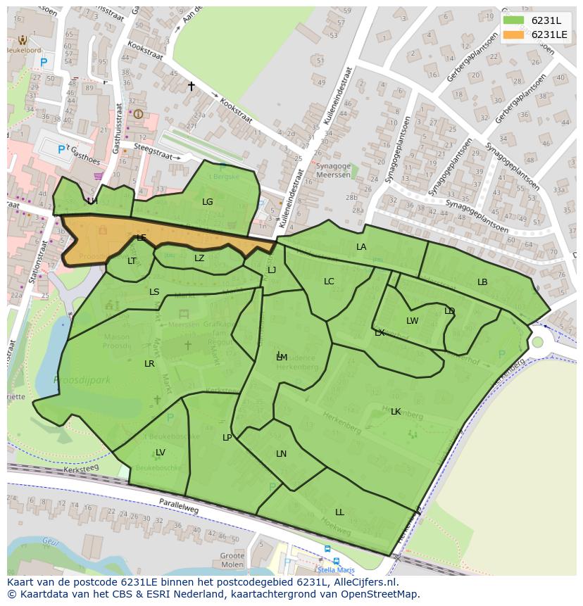 Afbeelding van het postcodegebied 6231 LE op de kaart.