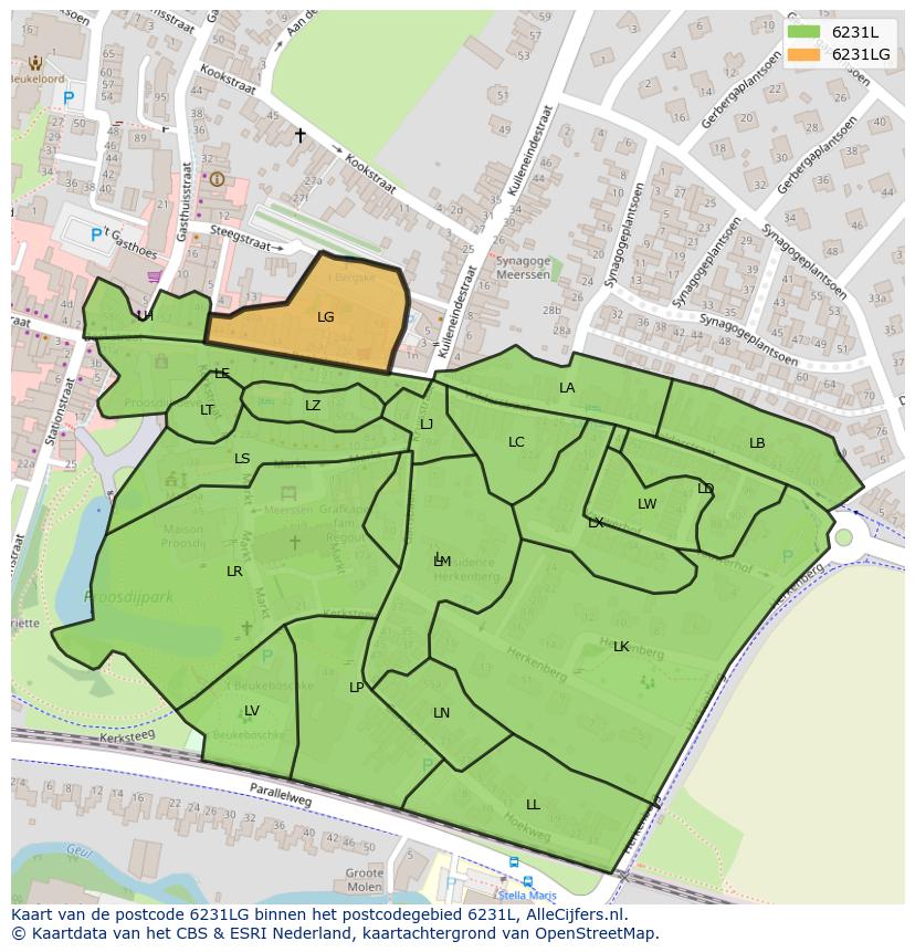 Afbeelding van het postcodegebied 6231 LG op de kaart.