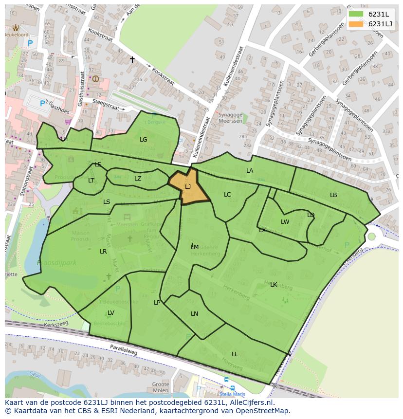 Afbeelding van het postcodegebied 6231 LJ op de kaart.