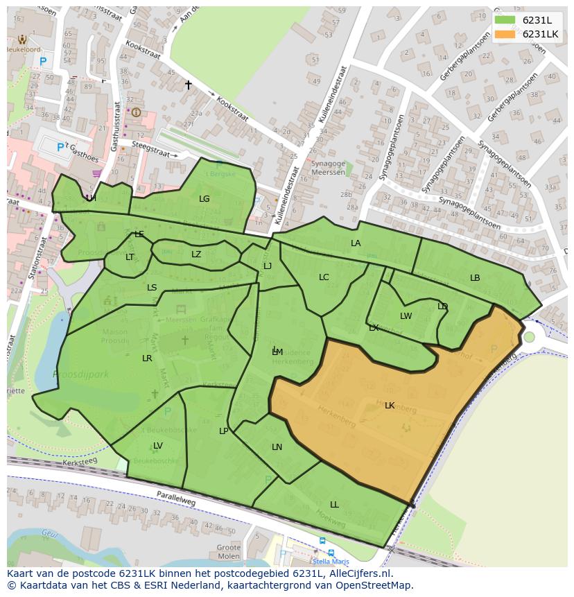 Afbeelding van het postcodegebied 6231 LK op de kaart.