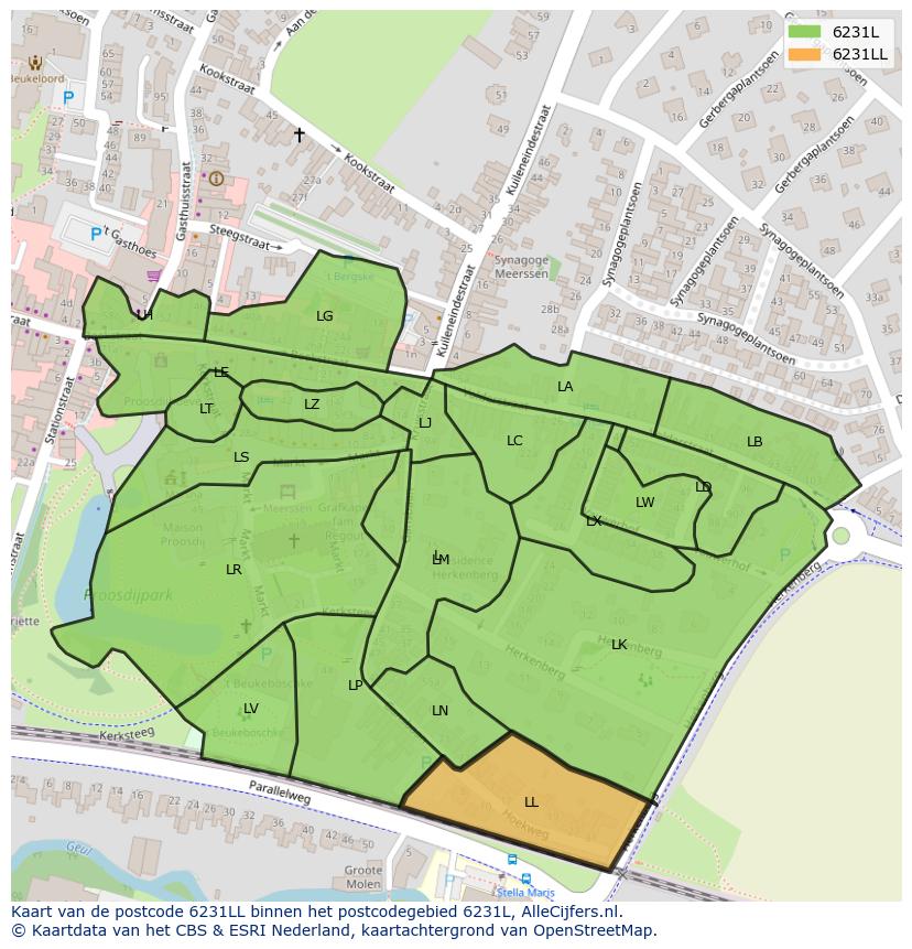 Afbeelding van het postcodegebied 6231 LL op de kaart.