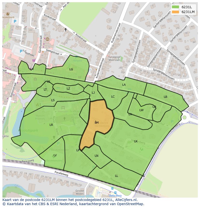 Afbeelding van het postcodegebied 6231 LM op de kaart.