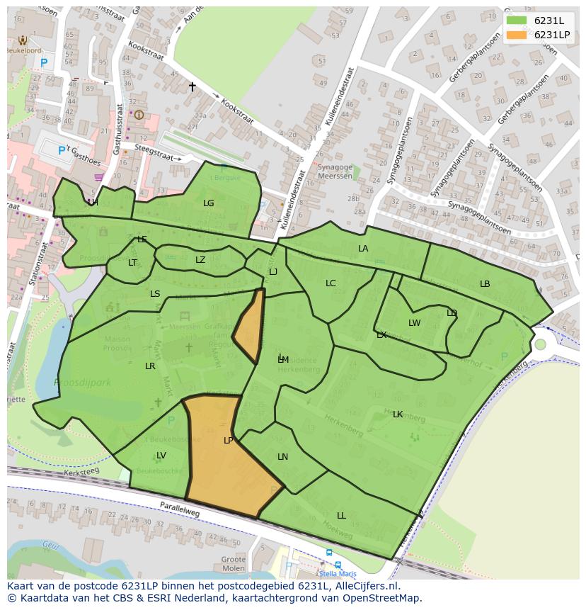 Afbeelding van het postcodegebied 6231 LP op de kaart.