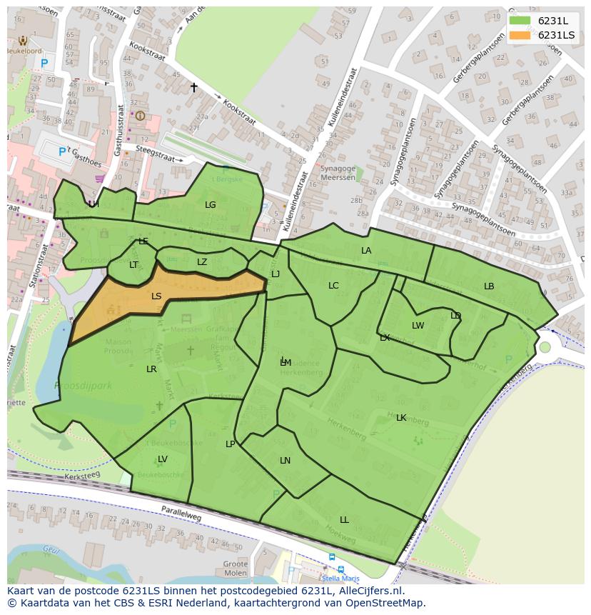 Afbeelding van het postcodegebied 6231 LS op de kaart.