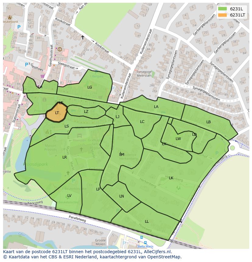 Afbeelding van het postcodegebied 6231 LT op de kaart.